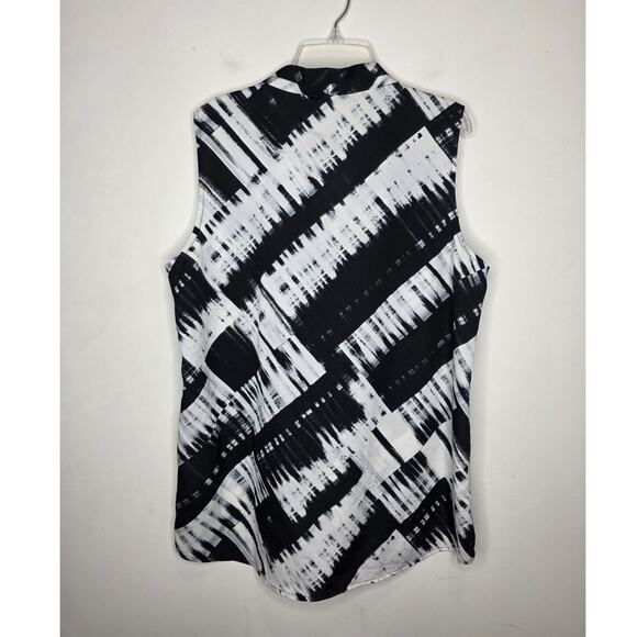 NWT Calvin Klein black white abstract v-neck sleeveless shirt blouse - large - Picture 4 of 5